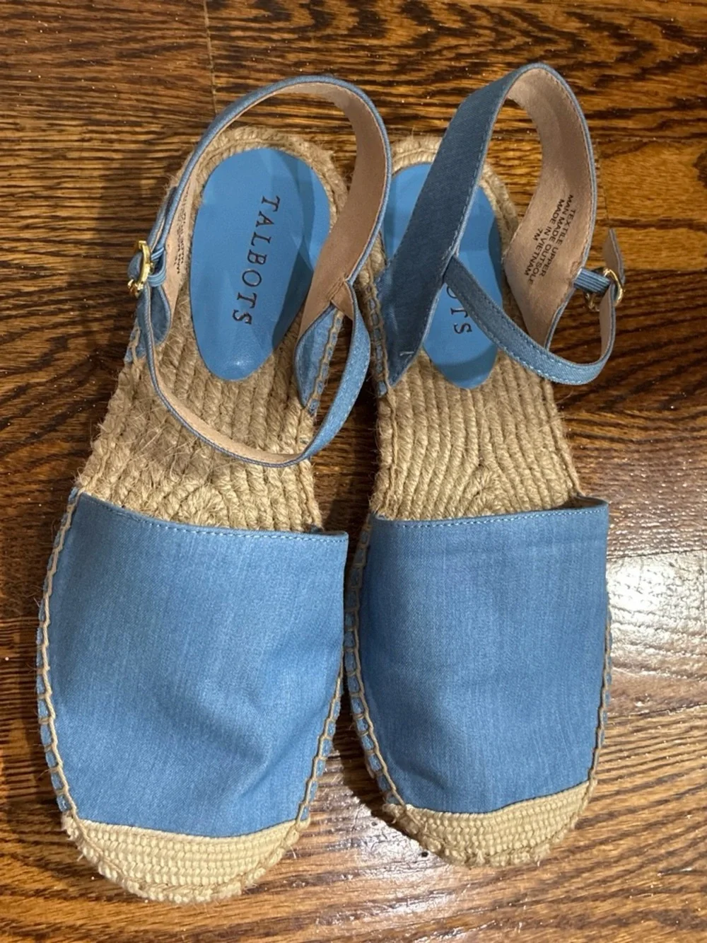 Talbots Light Blue Canvas Espadrille Slingback Wedges